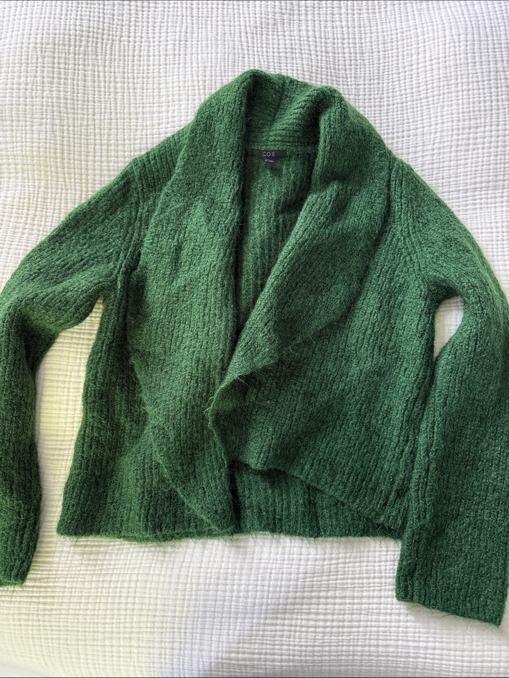 COS‎ Green Wool Mohair Blend Crop Open Cardigan Ribbed Sweater Cottagecore S
